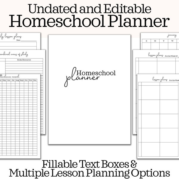 Editable Homeschool Planner Printable -Printable Homeschool Planner Fillable Undated Homeschool Planner Inserts Minimalist Homeschool