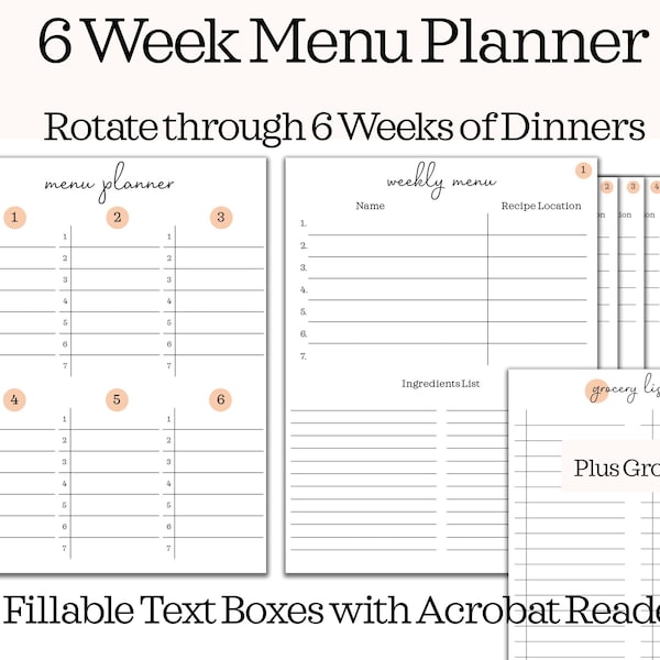 Menu Planner Printable Menu Planner Meal Planner PDF Meal Planner Download Meal Planner Template Minimalist