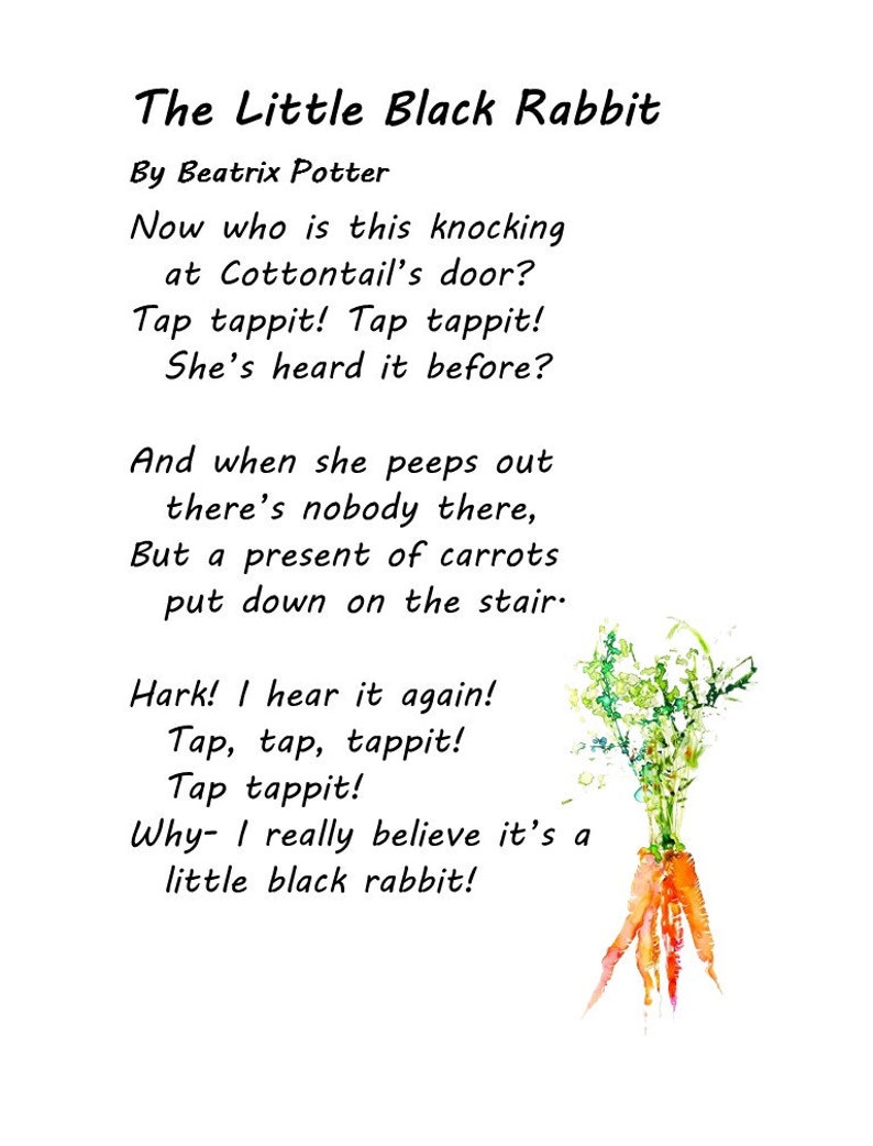 Beatrix Potter Poem Rabbit Poetry Copy Work Beatrix Potter Poems- Printable - Etsy