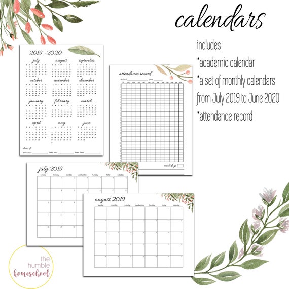 2019 2020 printable calendar set attendance calendar year at a glance monthly calendar set attendance calendar 2020 printable