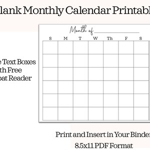 Editable Monthly Calendar Printable Monthly Calendar Template - Etsy