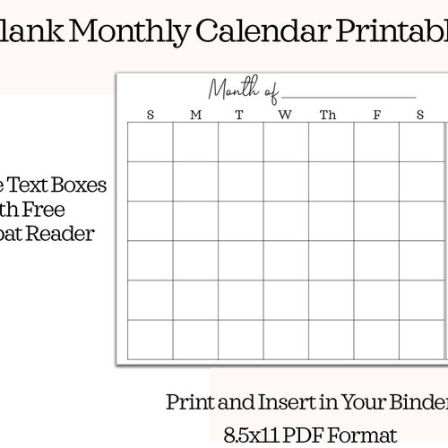 editable monthly calendar printable monthly calendar template etsy