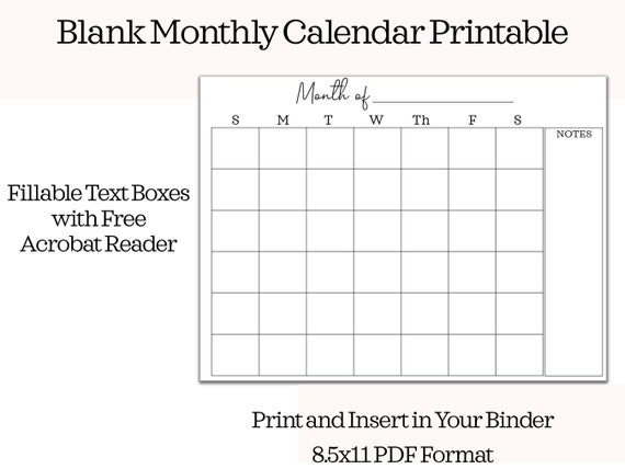 editable monthly calendar printable monthly calendar template etsy