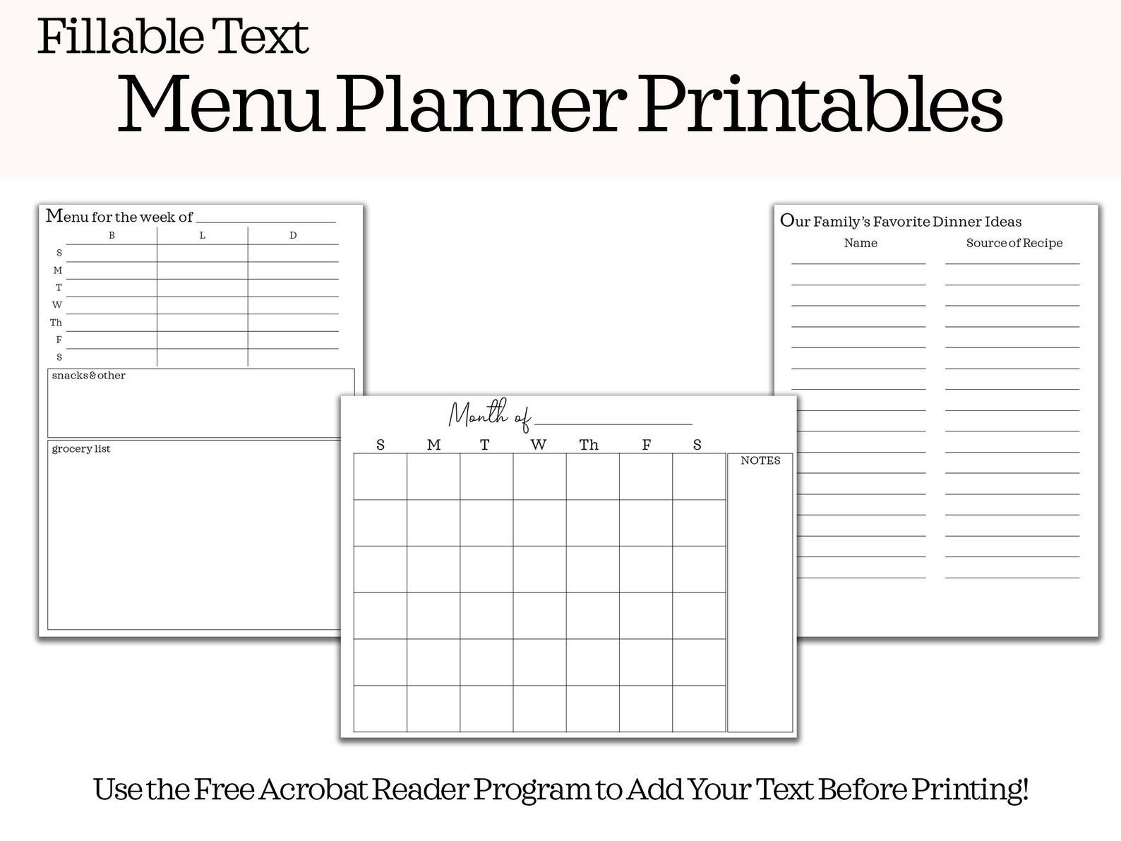 Meal Planning Printables - Weekly Menu, Monthly Menu Calendar, and ...