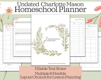 Charlotte Mason Homeschool Planner- Editable Homeschool Planning Printables Undated homeschool planner edit homeschool planner