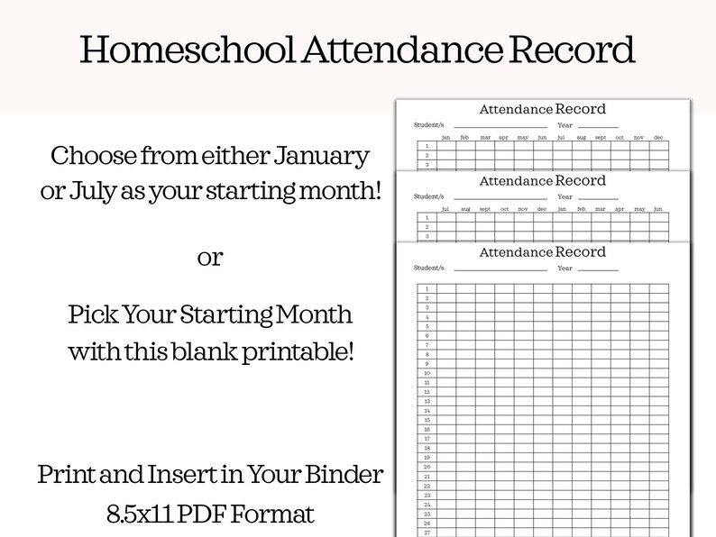 Homeschool Attendance Record Printable Attendance Record - Etsy