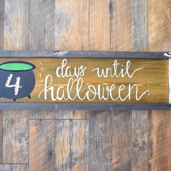 Halloween Countdown Sign - Chalkboard Halloween Sign - Days Until Halloween - Wood Sign - Rustic - Hand Painted