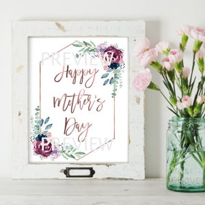 Happy Mother’s Day Printable Sign | Floral Wall Art | Instant Download | Mother&#39;s Day Gift Decor