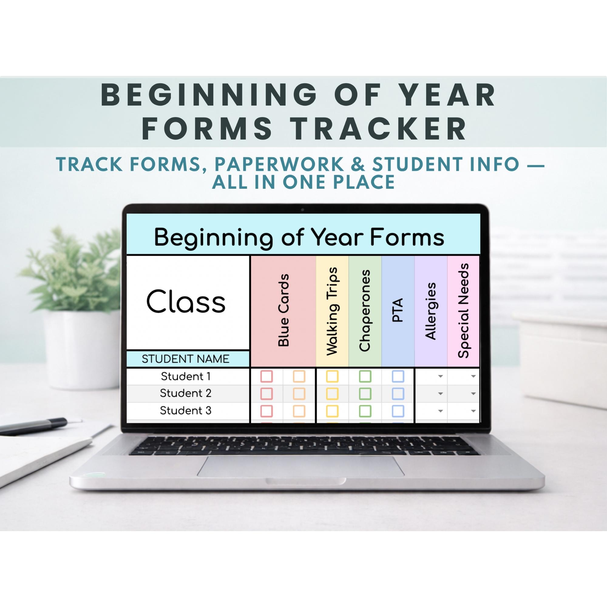 Beginning of Year Forms Tracker | Back to School Teacher Organizer ...