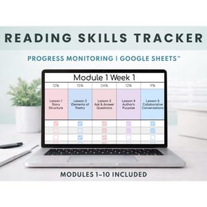 Grade 4 Reading Skills Tracker | Digital Reading Progress Tracker | Google Sheets Student Data Tracker | Teacher Organization Tool