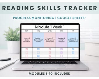 Grade 1 Reading Tracker | Digital Reading Progress Tracker | Google Sheets Student Data Tracker | Elementary Teacher Organization Tool