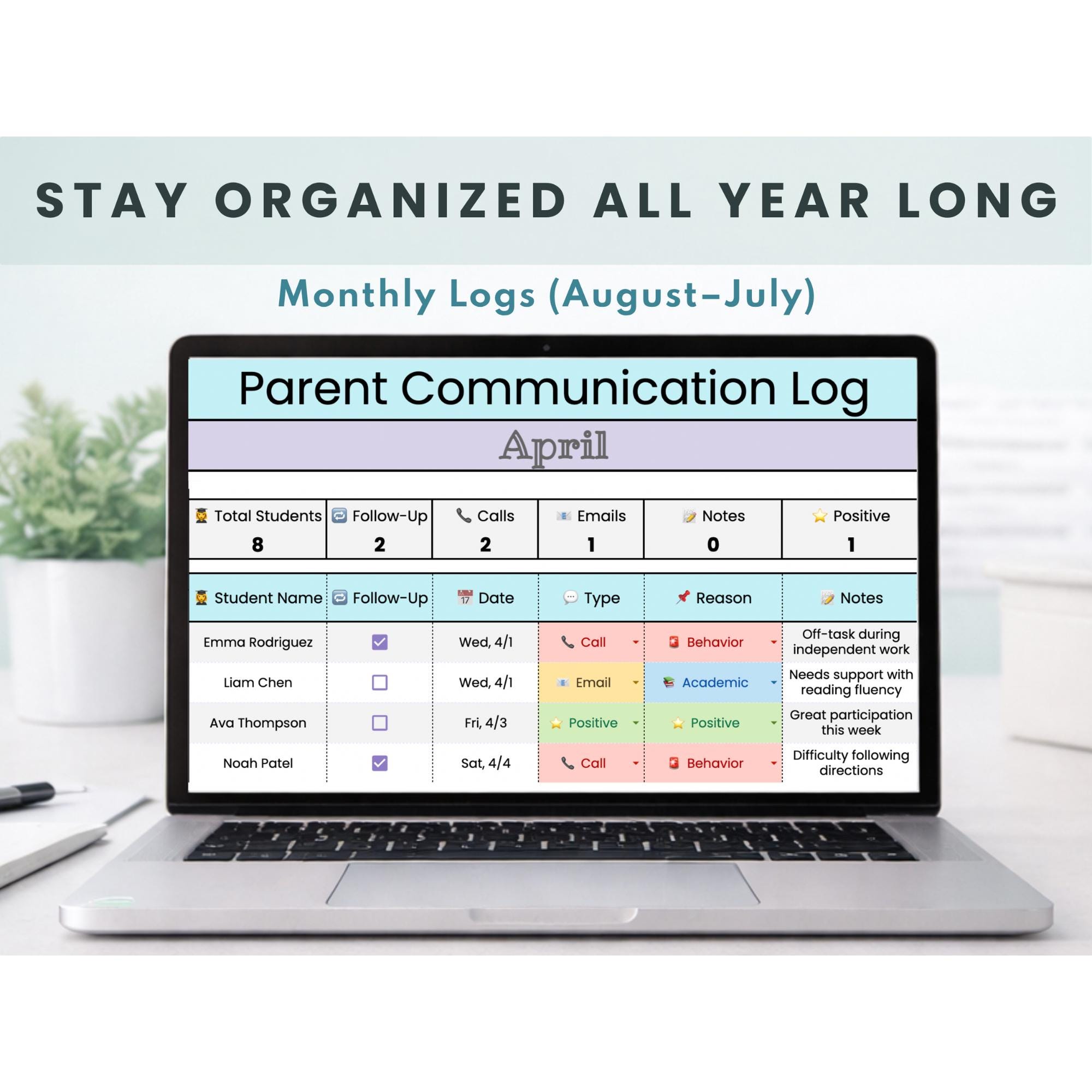Parent Communication Log Tracker | Google Sheets | Teacher Data Tracker ...