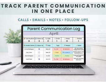 Parent Communication Log Tracker | Google Sheets | Teacher Data Tracker | Family Contact Log | Editable Classroom Organization Tool