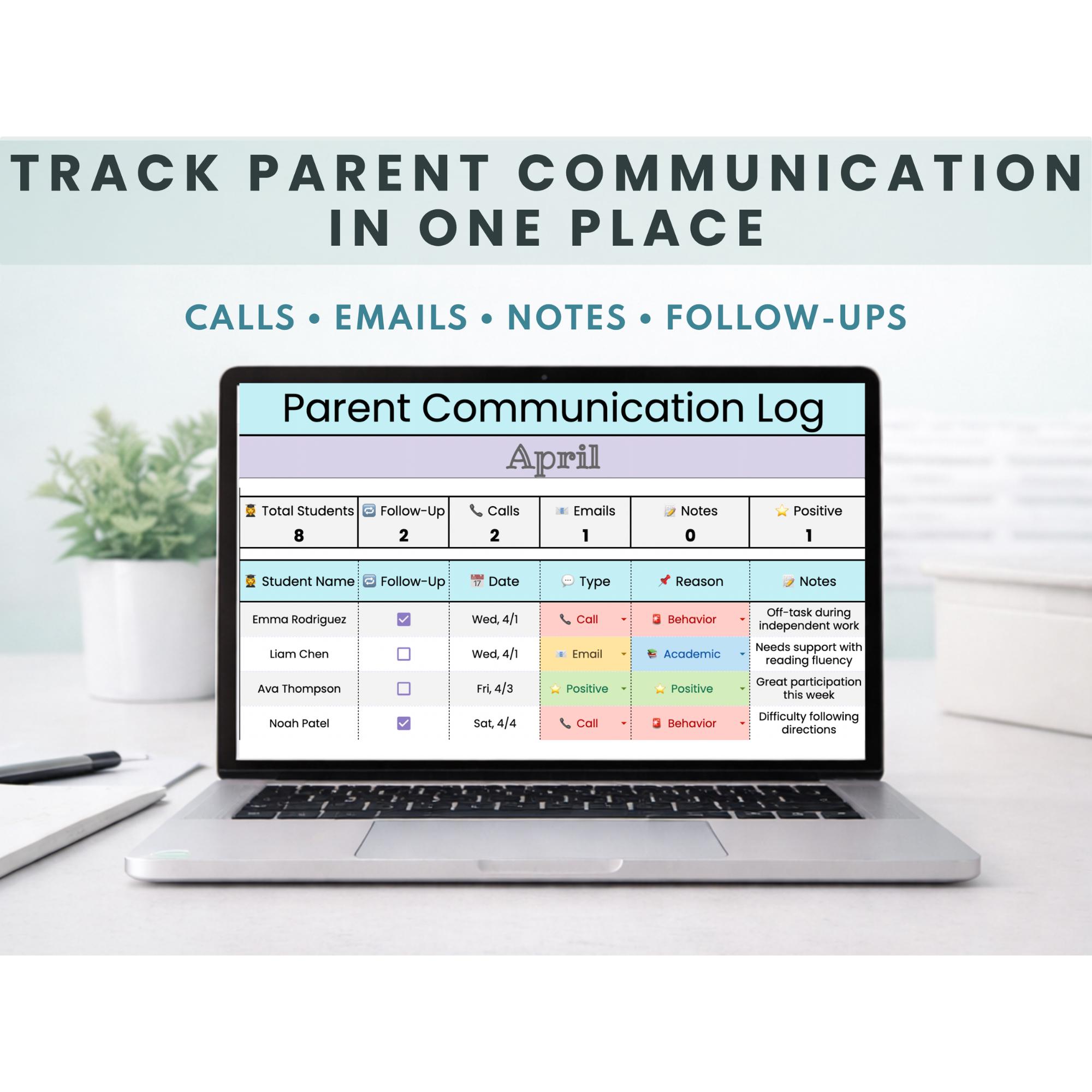 Parent Communication Log Tracker | Google Sheets | Teacher Data Tracker ...