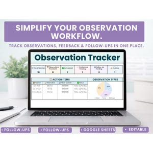 Strumento di monitoraggio delle osservazioni degli insegnanti / Fogli Google per dirigenti scolastici e amministratori / Dashboard di valutazione e monitoraggio degli insegnanti