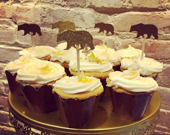 Bear Cupcake Topper / Baby Shower Decor / Bear Birthday Party / Woodland Birthday / Camping Birthday Party / Hunting Birthday Party