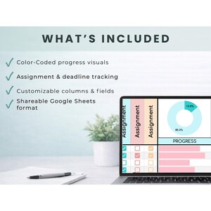 Assignment Tracker for Students | Digital Homework Tracker | Google Sheets Student Progress & Grade Tracker image 3