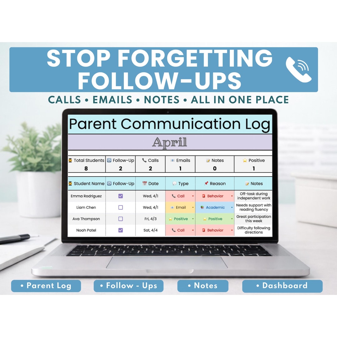 Parent Communication Log Tracker | Google Sheets | Teacher Data Tracker ...