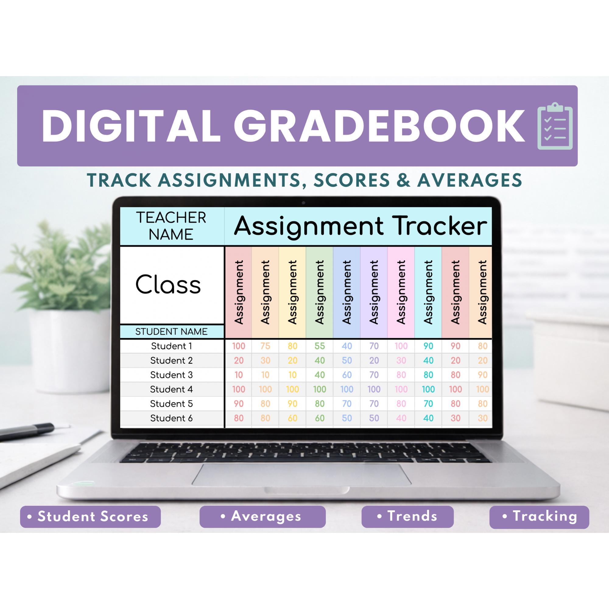 Digital Gradebook for Teachers Assignment Tracker Google Sheets Student Progress Tracker