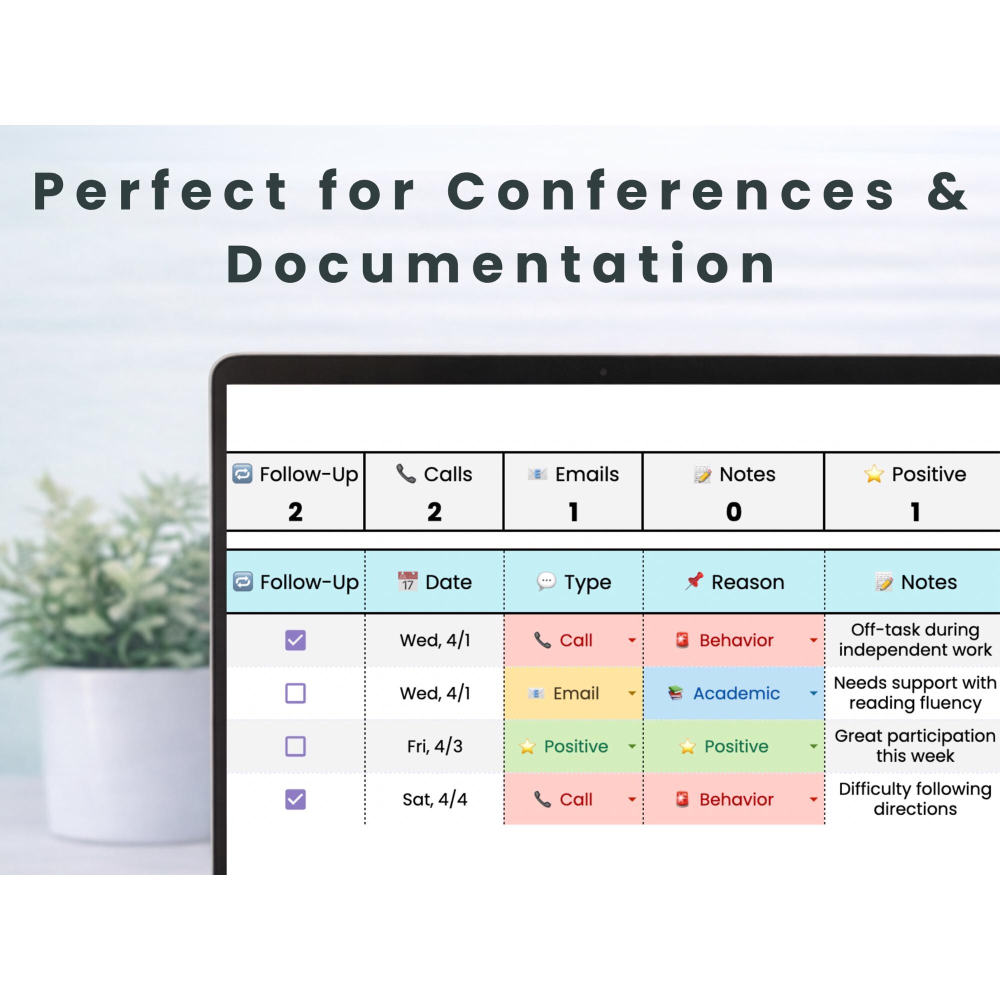 Parent Communication Log Tracker | Google Sheets | Teacher Data Tracker ...