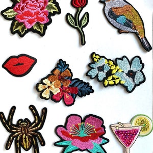 beautiful flower, lip, bird, spider, embroidered patches Iron On