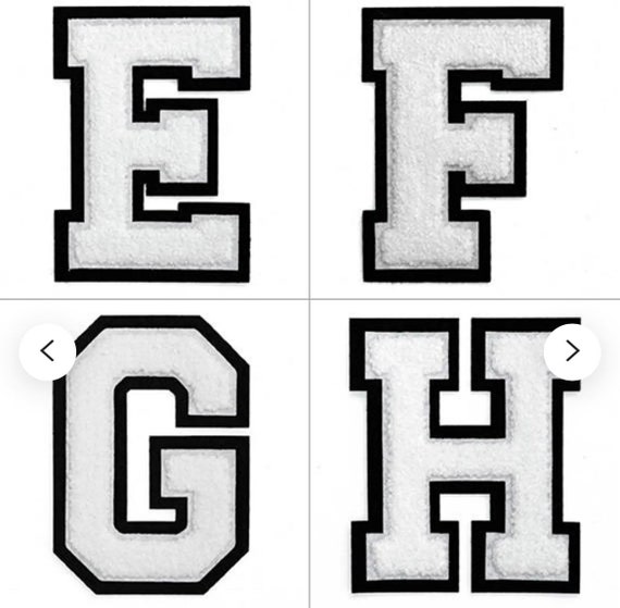 White Iron On Varsity Letter Patches - Set of 3 - Small 5.5 cm (2.25 i —
