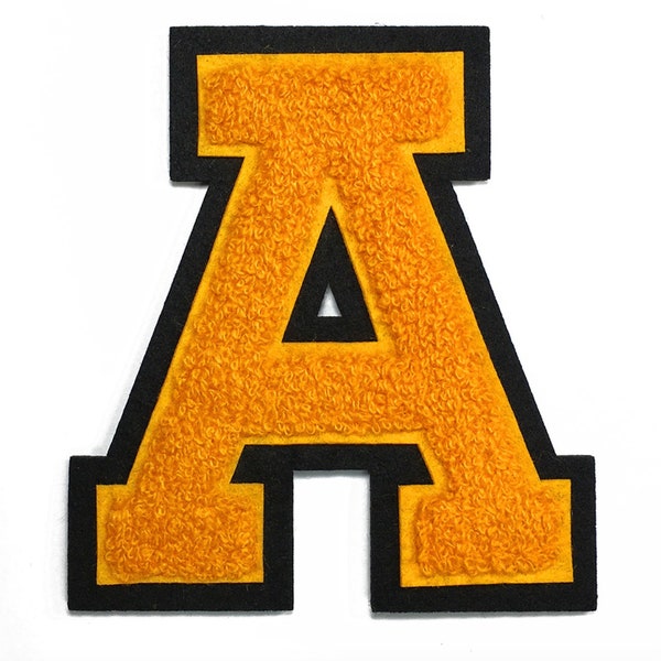 4.5inch NEW Golden Orange Chenille iron on letters, varsity white felt, iron on alphabet, Iron On Patches, high quality, Appliqué