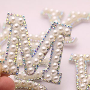 A-Z 1.75inch Pearl Sew on letters, white felt, adhesive glue, personalized gifts, Sew On Patches