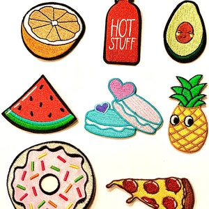 Set of 2pcs embroidered patches, Cute Food, avocado, watermelon, sauces, pineapple, pizza Iron On Patches