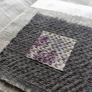 Japanese boro Sashiko, slow stitch Patch, hand sewn from natural recycled fabrics - linen. Patchwork Application.