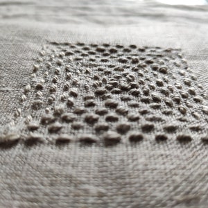 Japanese boro Sashiko, slow stitch Patch, hand sewn from natural recycled fabrics - linen. Patchwork Application.