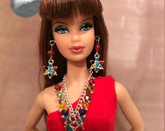 Handmade Jewelry for Barbie Green Marbled Teardrop Necklace and Earrings
