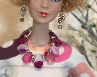 Handmade Jewelry for Barbie Green Marbled Teardrop Necklace and Earrings