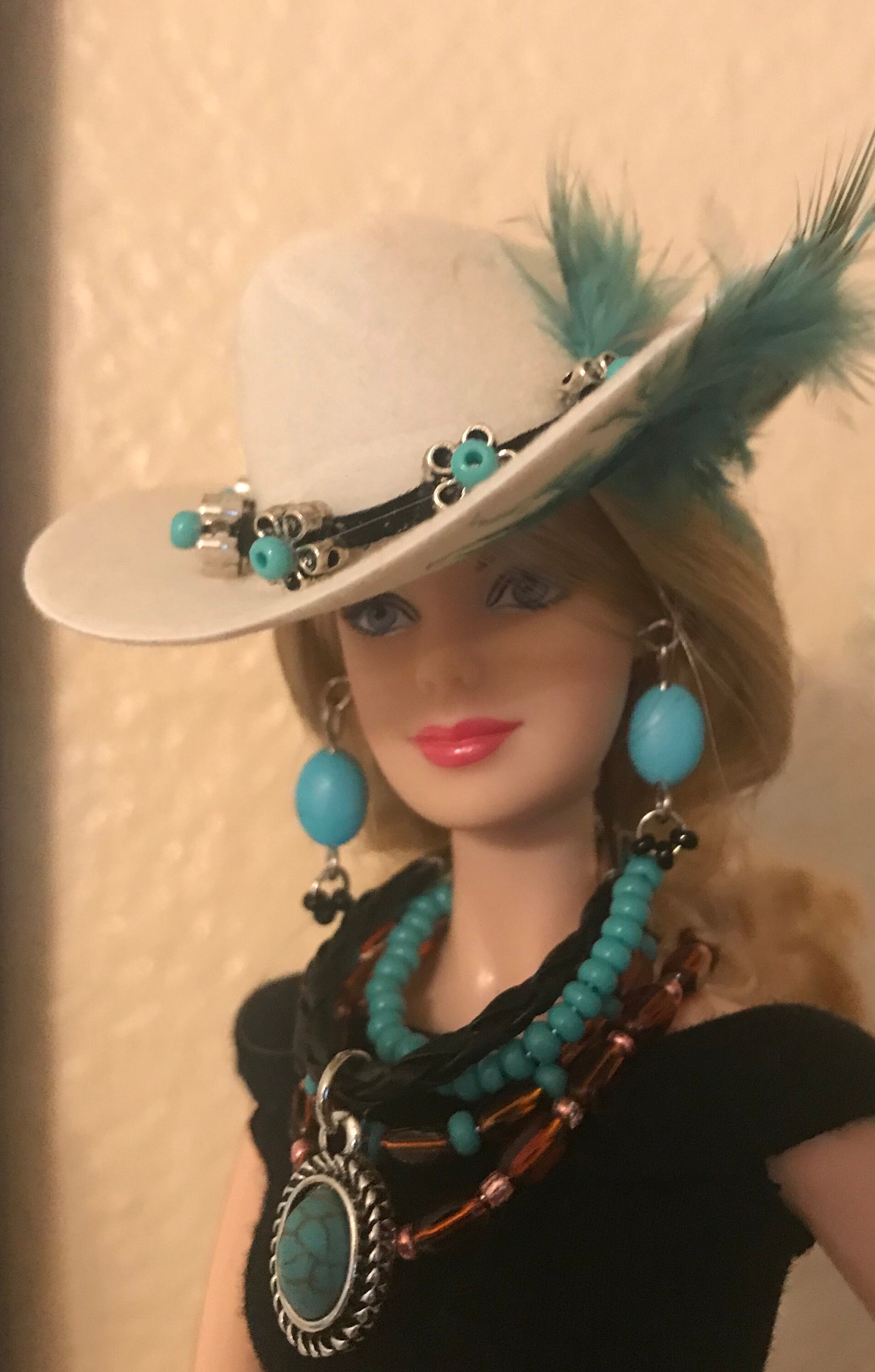 Handmade for Barbie White Cowgirl Hat with Silver Flowers | Etsy