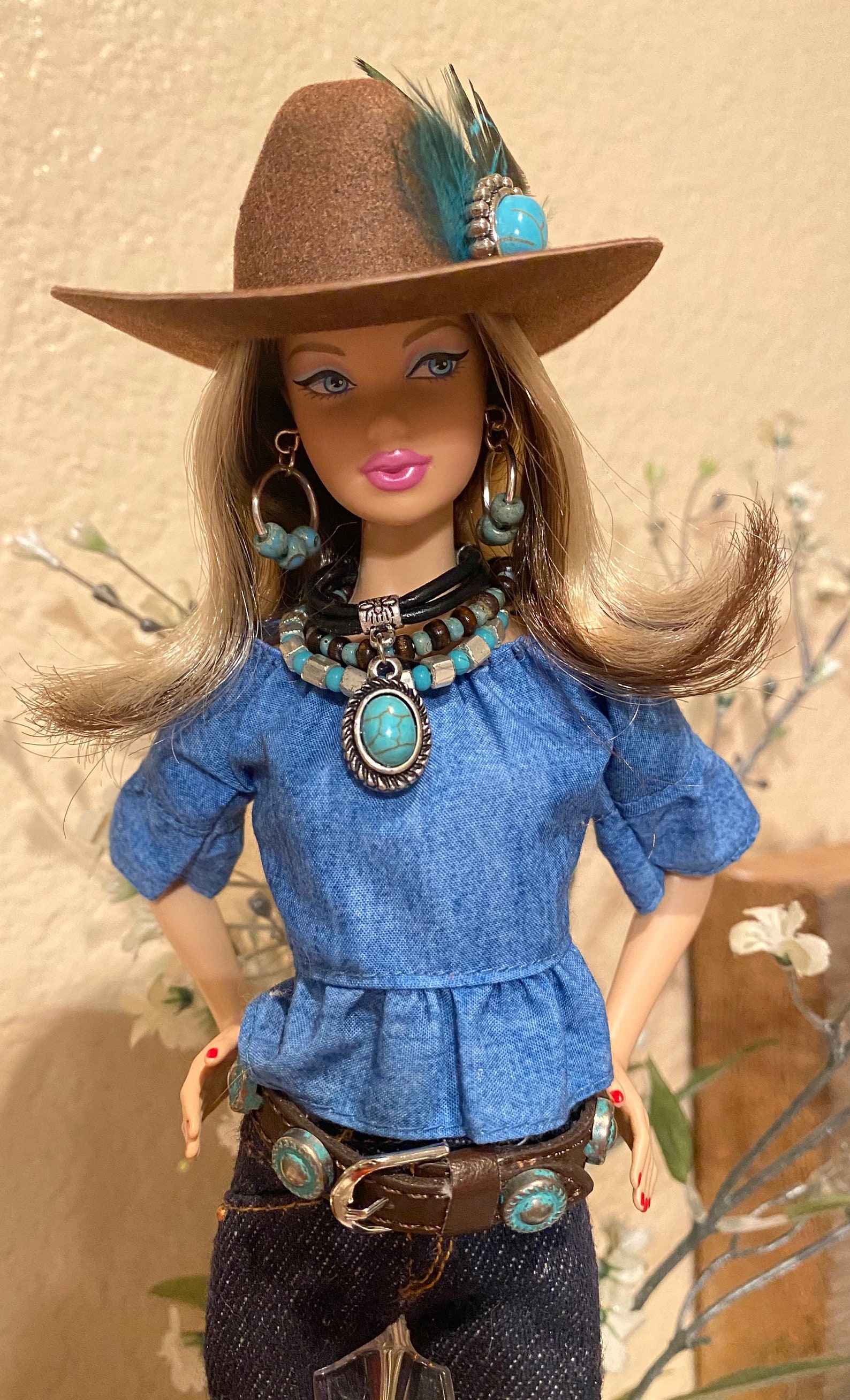 Handmade for Barbie Feathered Cowgirl Hat Studded Belt | Etsy
