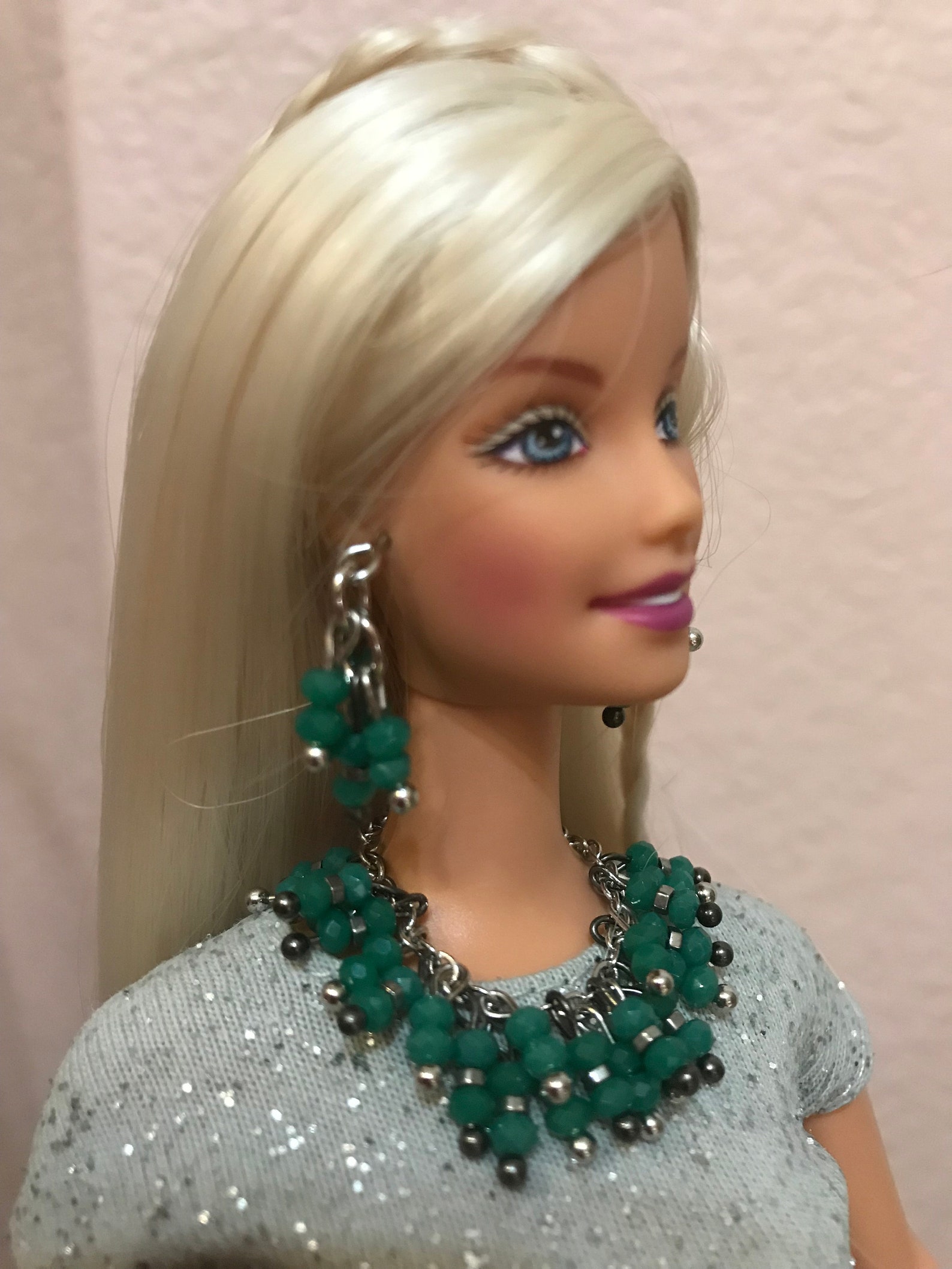 Barbie Jewelry Handmade Necklace and Earrings with Dark Green Etsy