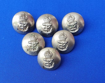 Zes vintage verzilverde messing Royal Navy Buttons Badges Birmingham Buttons Ltd