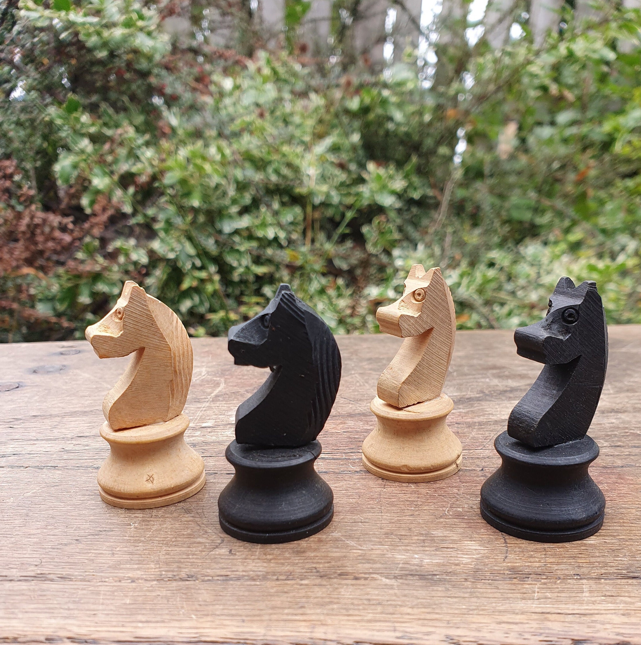 Vintage Staunton Style White & Black Rook or Castle Chess Piece Antique ...
