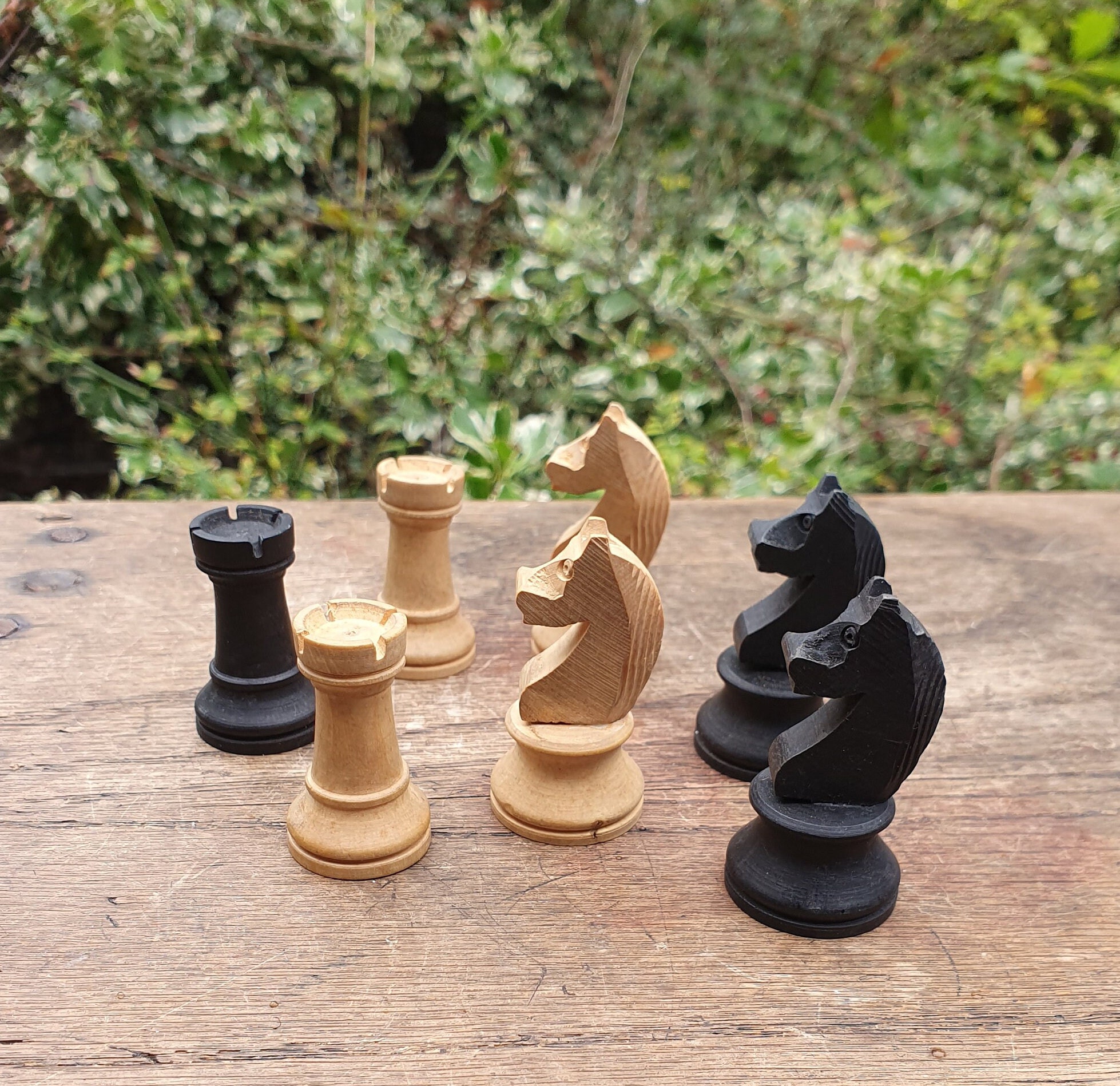 Pair of Black 6 Ceramic Chess Pieces Castles Rooks 