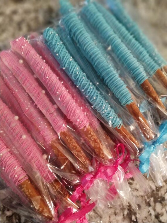Baby Shower Dipped Pretzel Rods Bright Pink And Turquoise Image 0