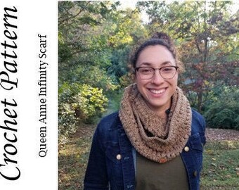 Infinity Scarf Crochet Pattern PDF, Queen Anne Infinity Scarf, Easy Scarf Pattern