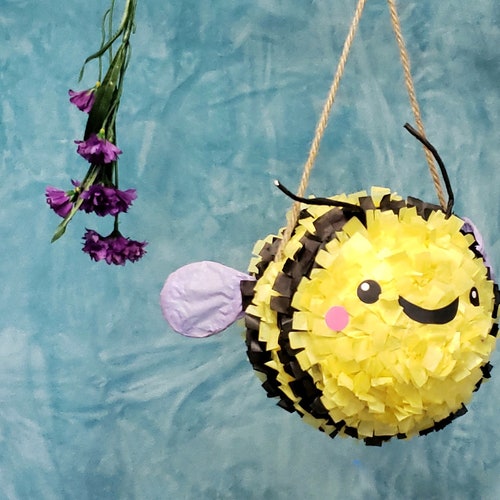 Jecery 4 Pcs Bee Themed Piñata For Gender Reveal Party Supplies What Will It Bee Piñata Pull String For Baby Shower With Blindfold Confetti And Stick For Kids Birthday Party Decorations (13