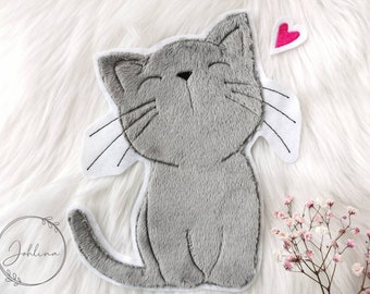 Aufnäher große Katze BKH Applikation Patch von Johlina Stickherz grau