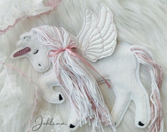 Aufnäher Alicorn, Pegasus mit Horn Stickherz rosa