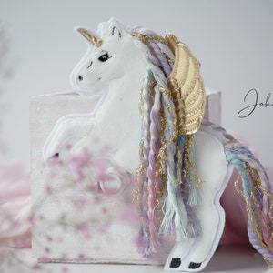 Aufnäher Pegasus Einhorn mit handgefärbter Wolle Applikation Patch Stickherz Johlina Bild 2