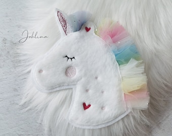 Aufnäher Einhorn mit Tüllmähne Patch Regenbogen Stickherz Johlina