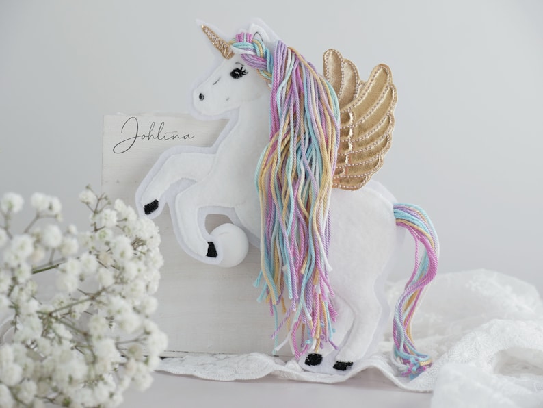 Aufnäher Pegasus Einhorn Regenbogen pastell Applikation Patch Stickherz Johlina Bild 1