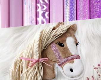 Aufnäher Pferd Applikation Pony Lulu vers. rosa Glitzerhalfter Patch  Johlina Stickherz