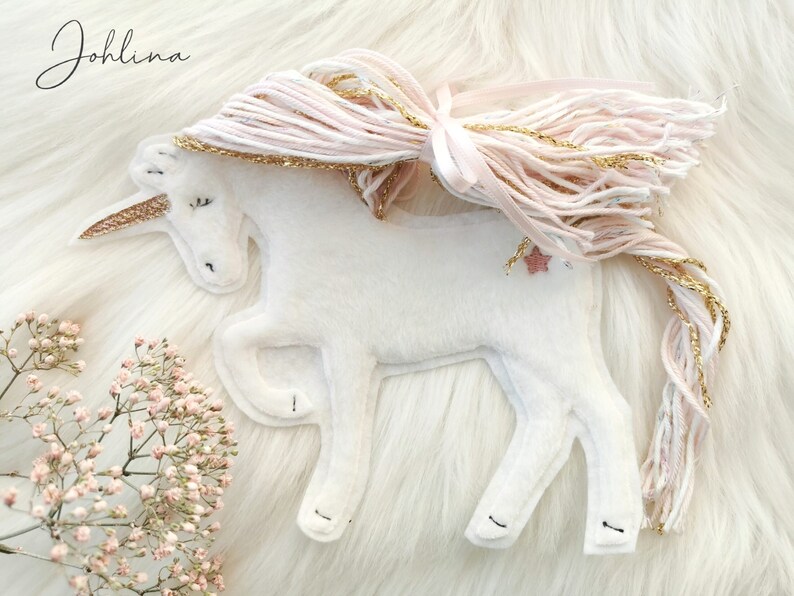 Aufnäher Einhorn Applikation Patch weiß rosa gold Stickherz Johlina Bild 5