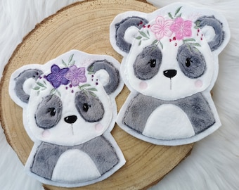 Aufnäher Boho Panda Mädchen Applikation Patch von Stickherz für Jacken Schultüte Johlina